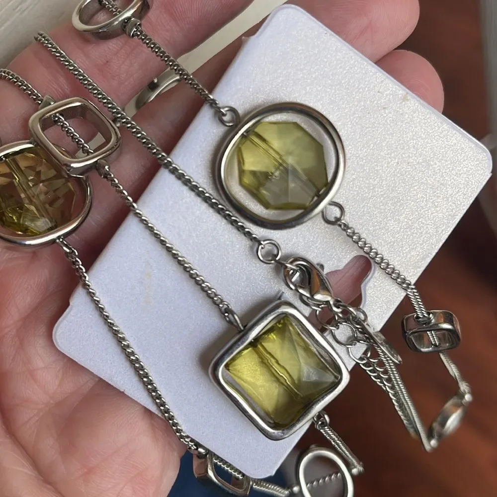 Vintage Lia Sophia “Midori” Silver-tone Station Necklace with Green Gems